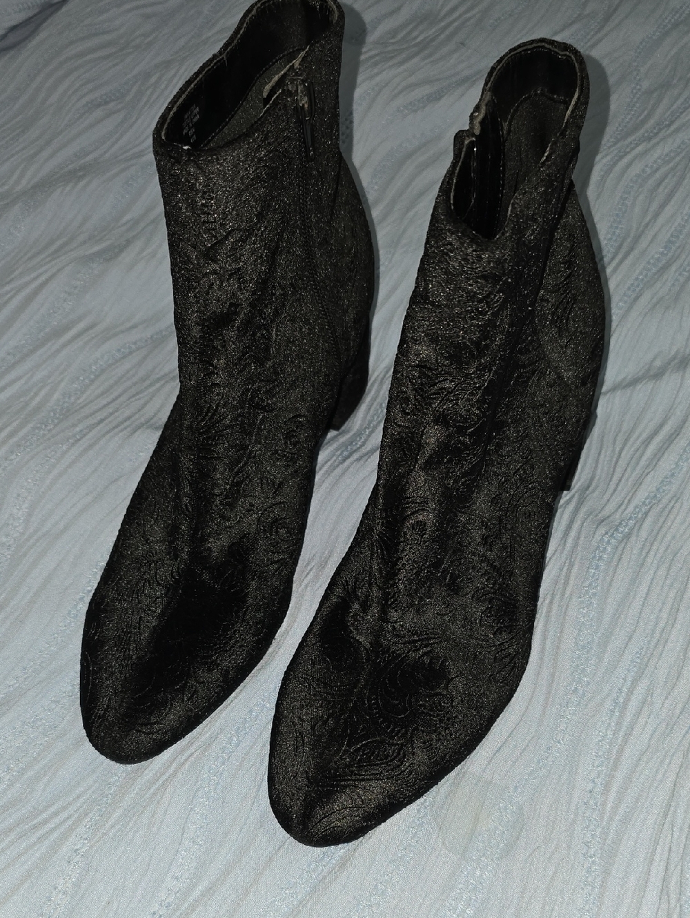 Unisa - Women's Black Embroidered Velvet Ankle Boots